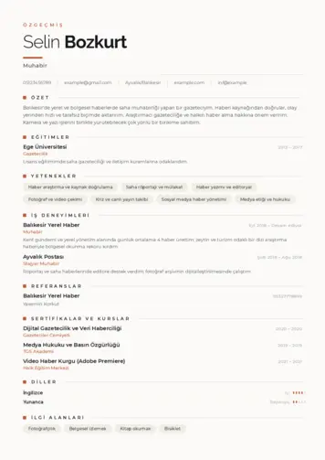 Muhabir ve Kameraman Cv Örnekleri cv indir